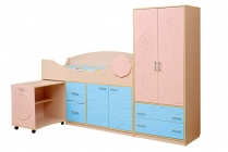 Набор модульной мебели Матрица для детской комнаты Юниор -12.2 МДФ глянец Дуб молочный/Розовый металлик/Голубой металлик