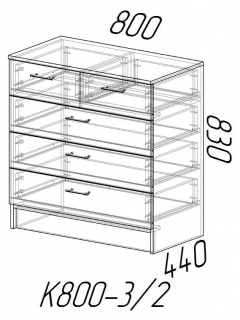 Комод К800-3/2 МАГ-РИВЕР Дуб вотан/Белый